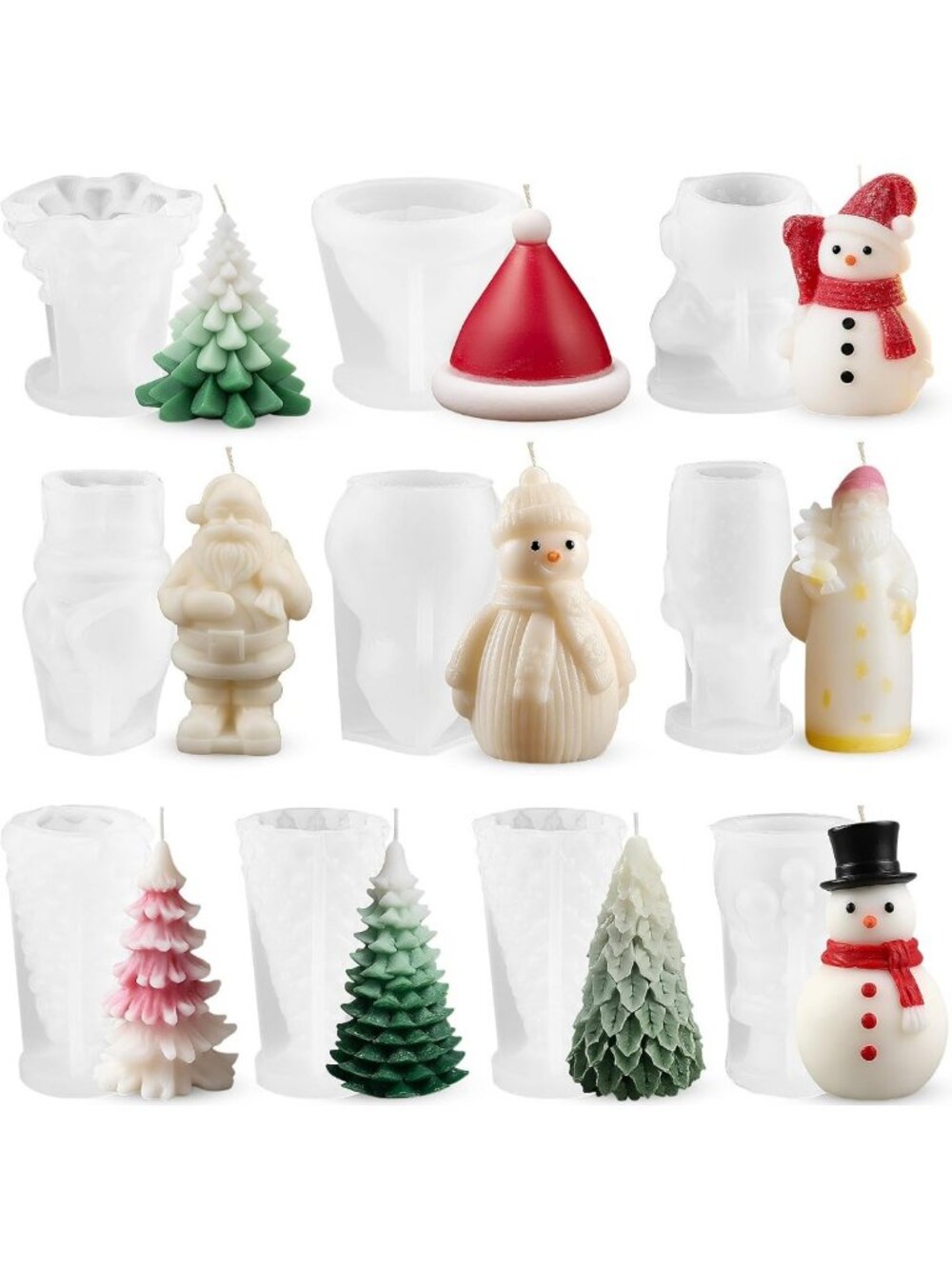 10 Pcs Christmas Silicone Candle Molds - Santa, Tree, Hat Shapes for Holiday